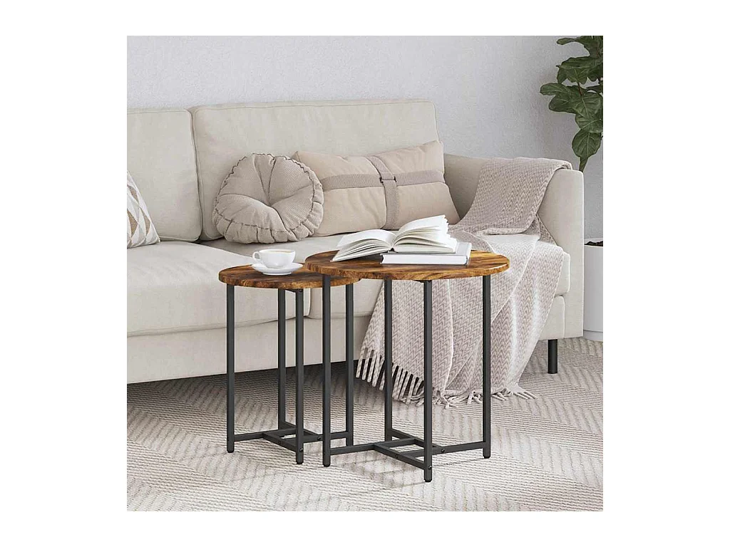 Ensemble de tables d'appoint 2 pièces Chêne fumé et noir