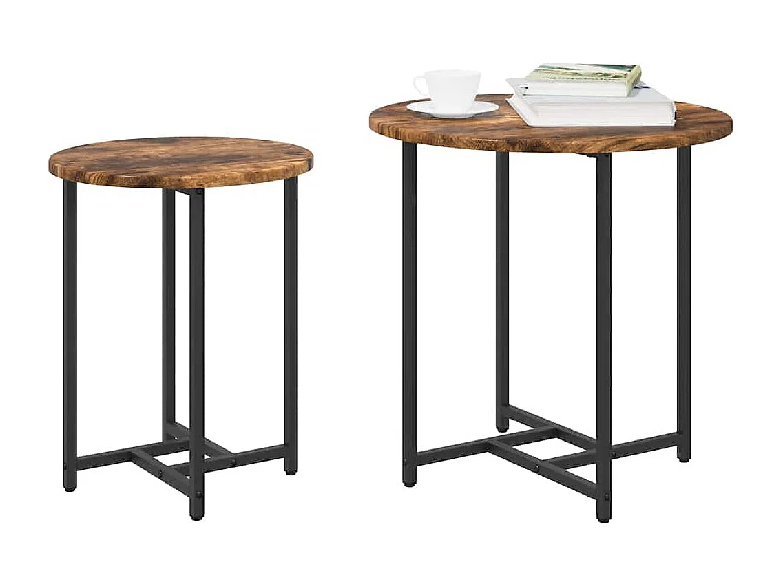Ensemble de tables d'appoint 2 pièces Chêne fumé et noir