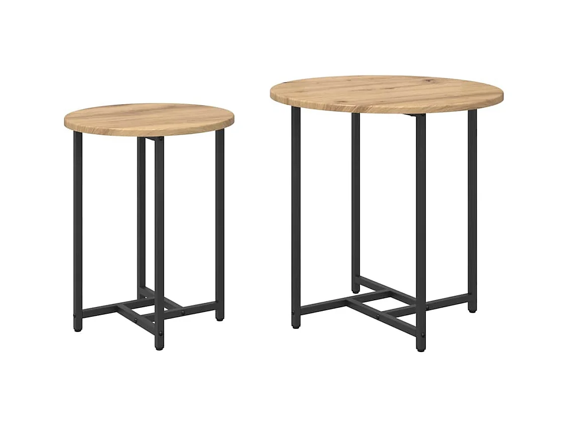 Ensemble de tables d'appoint 2 pièces Chêne artisanal et noir