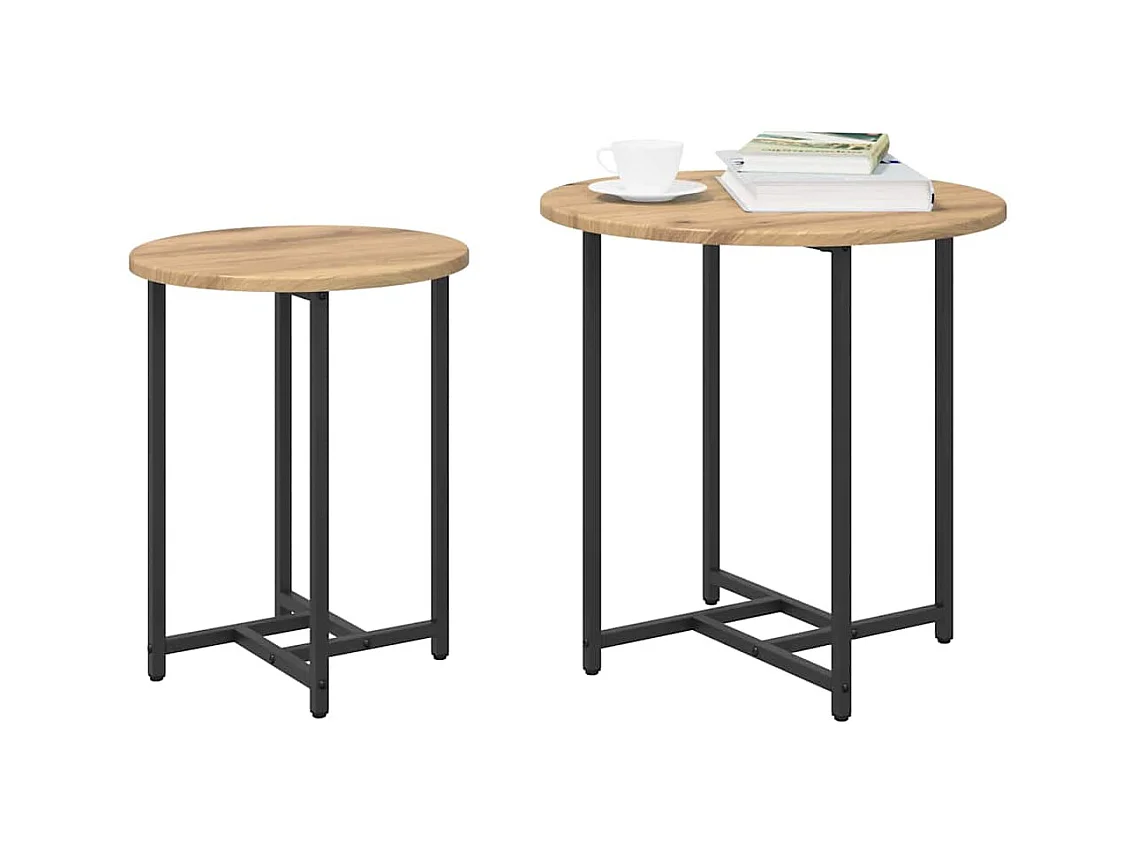 Ensemble de tables d'appoint 2 pièces Chêne artisanal et noir