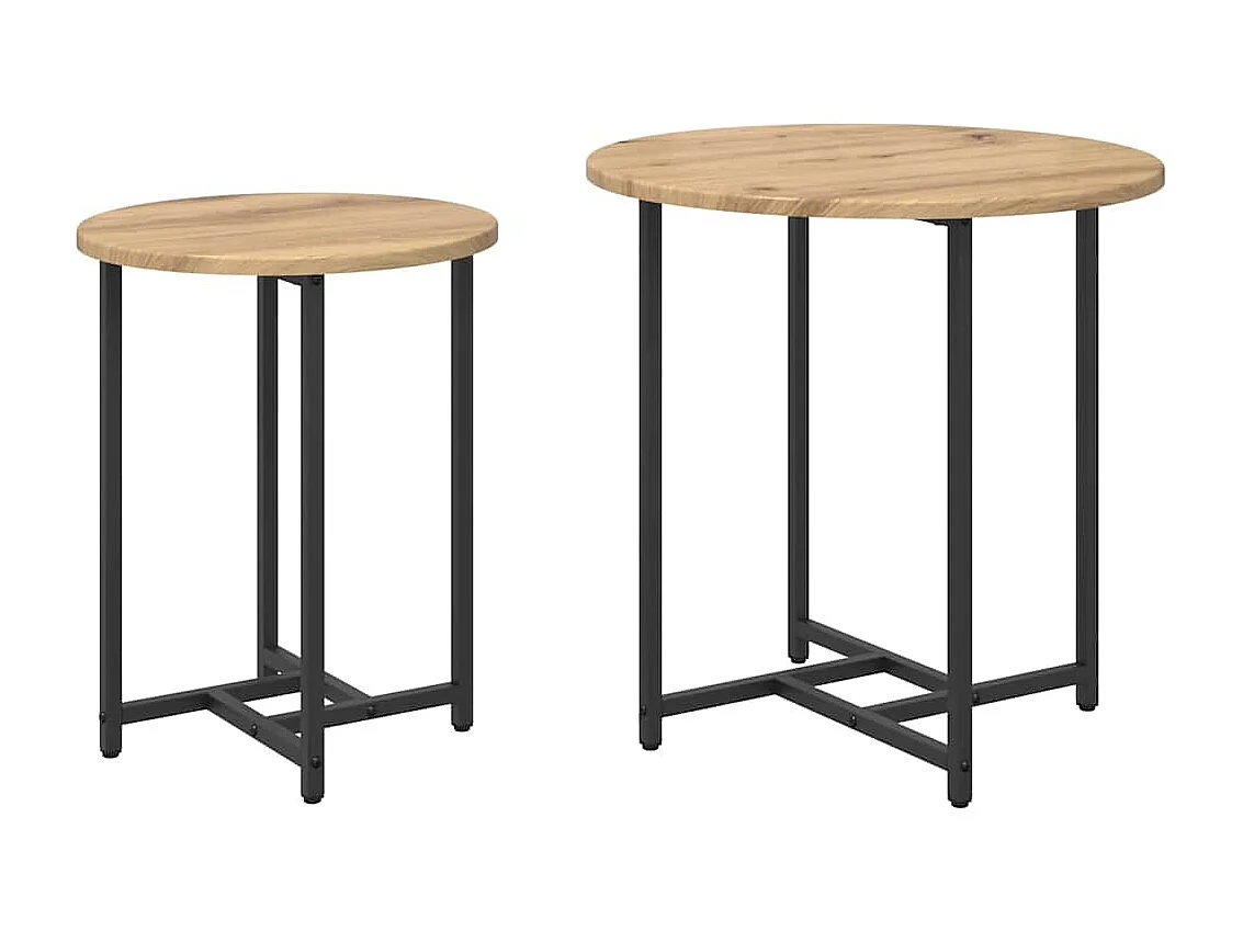 Ensemble de tables d'appoint 2 pièces Chêne artisanal et noir