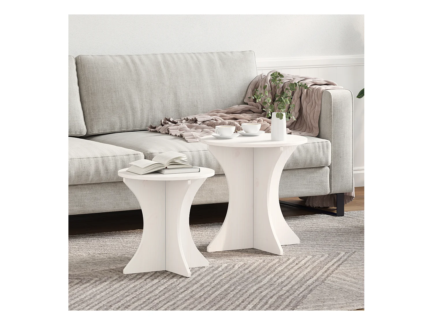 Table basse 2 pièces Blanc 46 x 46 x 47 cm Bois massif en pin