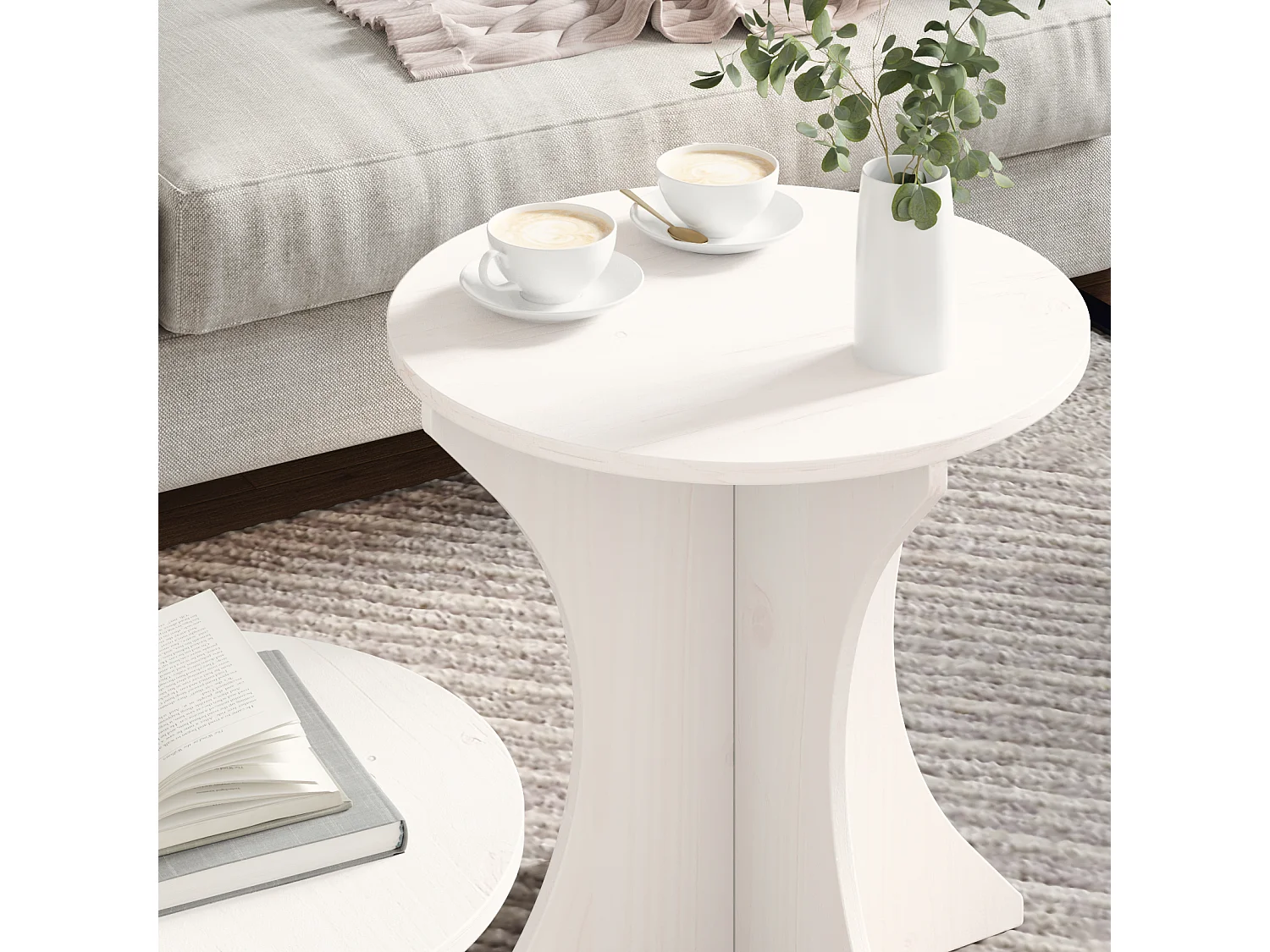 Table basse 2 pièces Blanc 46 x 46 x 47 cm Bois massif en pin