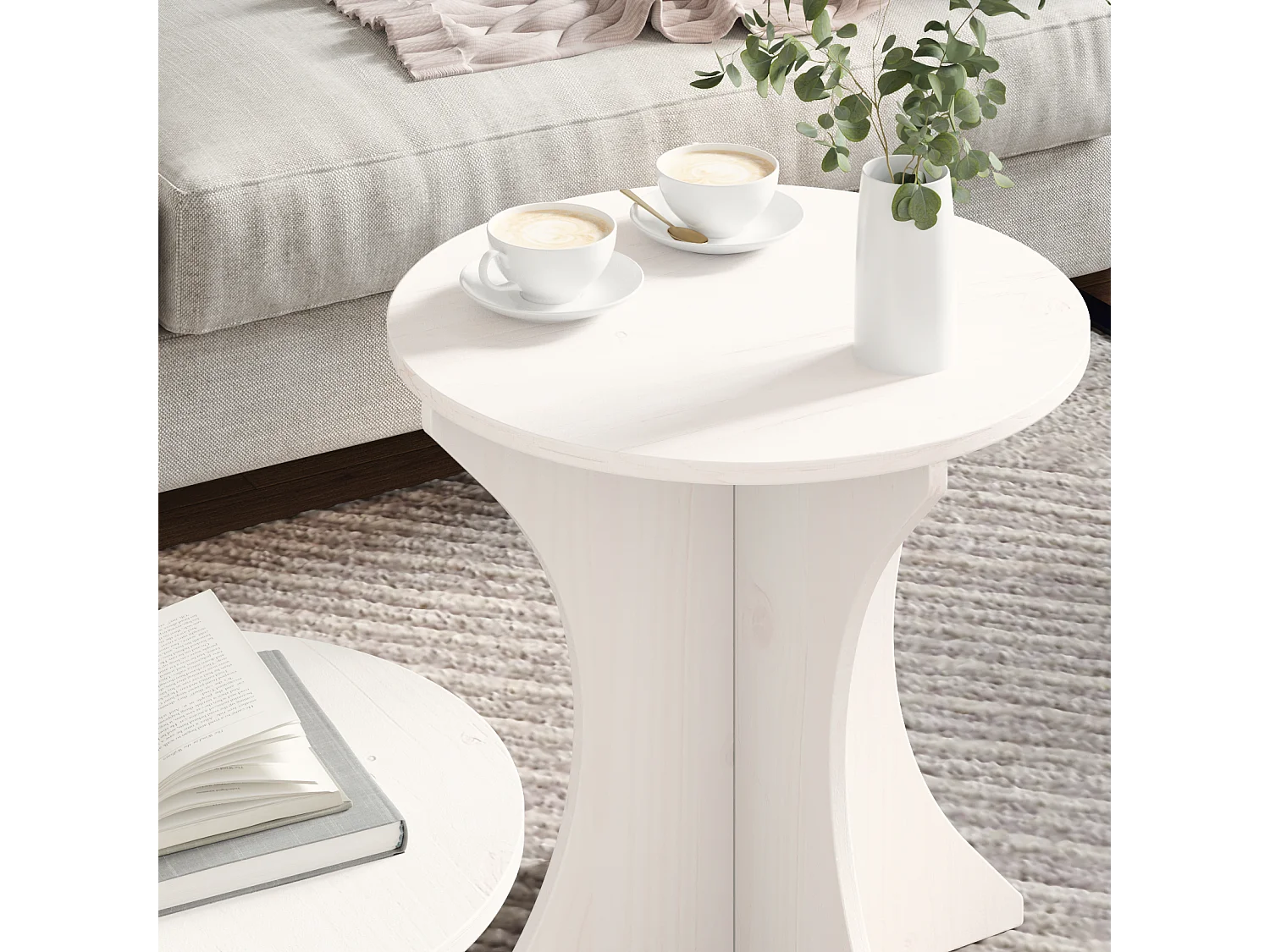 Table basse 2 pièces Blanc 46 x 46 x 47 cm Bois massif en pin