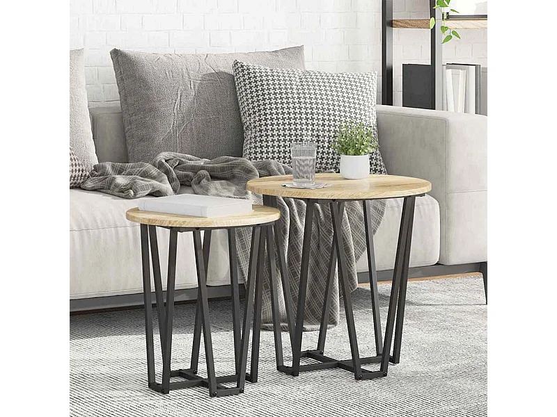 Bijzettafelset 2 pcs Sonoma eiken en zwart 50 x 50 x 50.5 cm