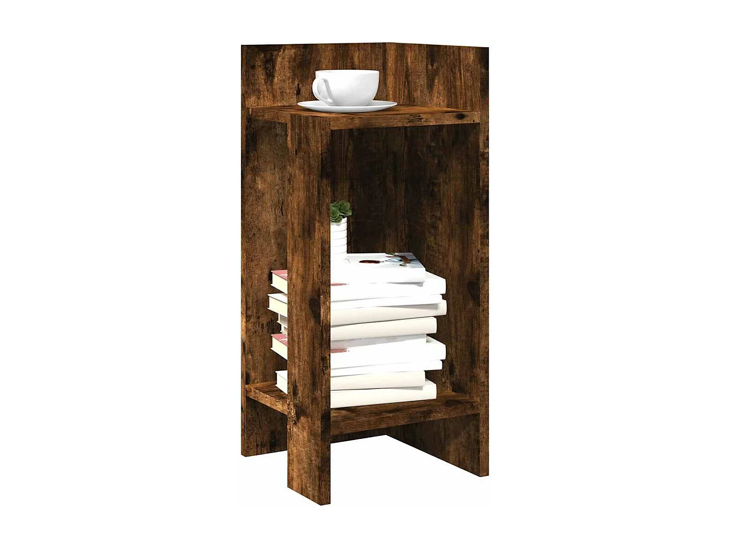 Mesas auxiliares 2 uds con estante ahumado roble 25,5x27x60 cm