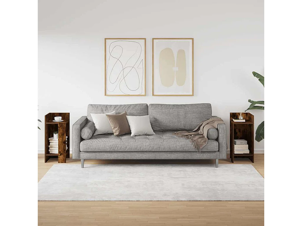 Mesas auxiliares 2 uds con estante ahumado roble 25,5x27x60 cm