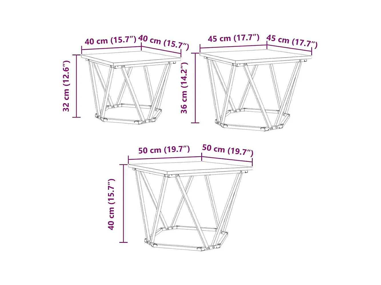 Table basse 3 pièces Chêne noir 50 x 50 x 40 cm