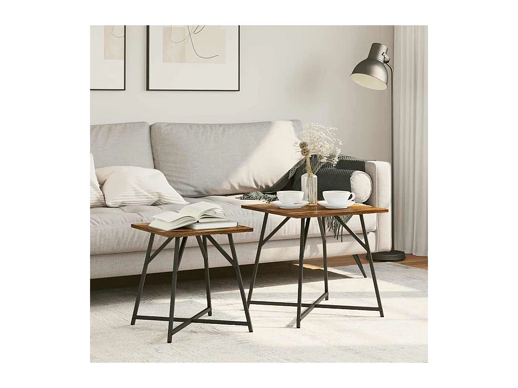 Ensemble de tables d'appoint 2 pièces Chêne fumé et noir