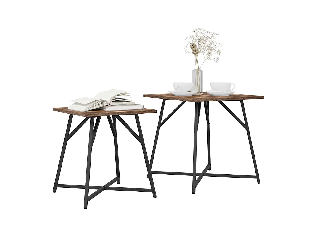 Ensemble de tables d'appoint 2 pièces Chêne fumé et noir