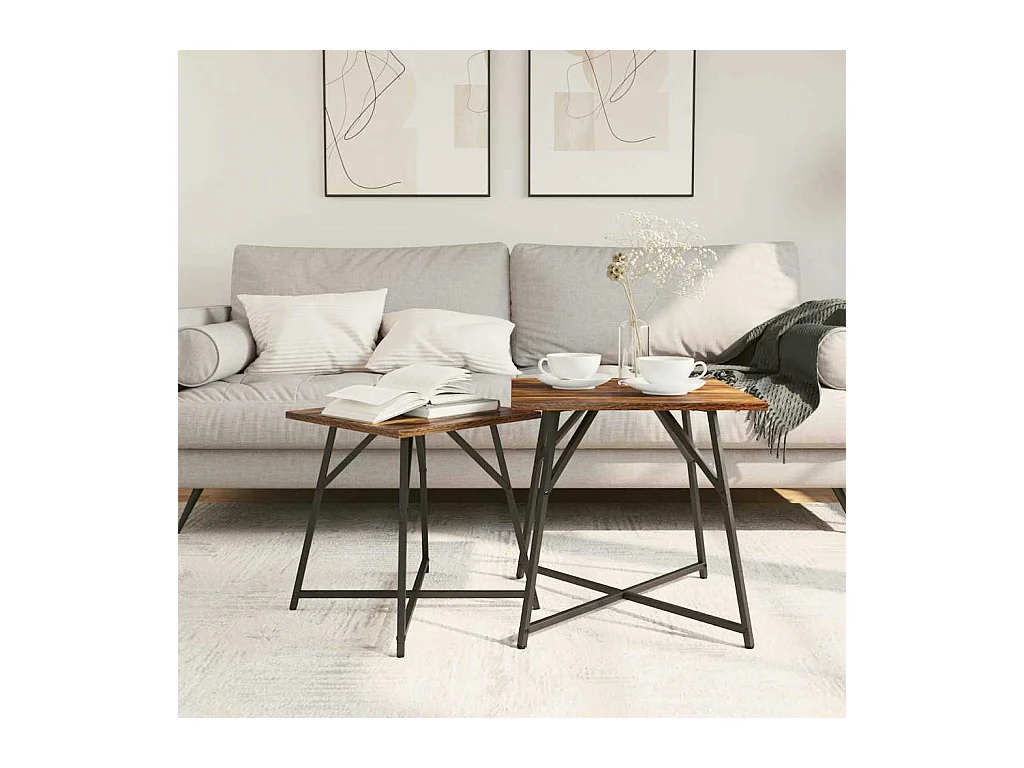 Ensemble de tables d'appoint 2 pièces Chêne fumé et noir