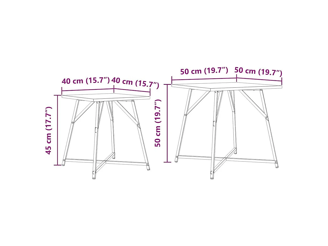 Ensemble de tables d'appoint 2 pièces Chêne fumé et noir