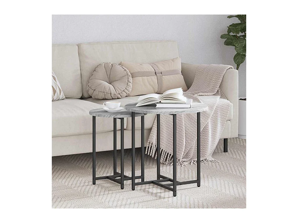 Ensemble de tables d'appoint 2 pièces Gris sonoma et Noir