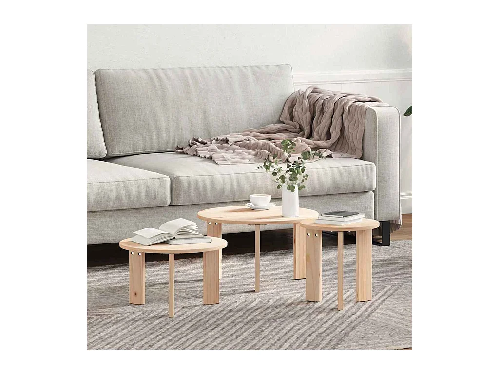 Salontafel 3 pcs Naturel 47.5 x 47.5 x 27 cm Massief grenenhout