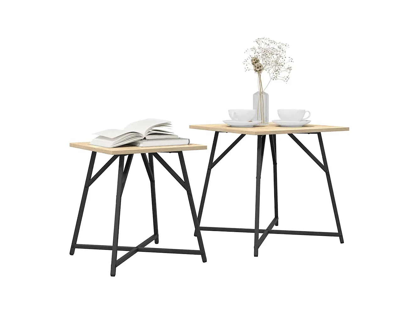 Ensemble de tables d'appoint 2 pièces Chêne Sonoma et noir
