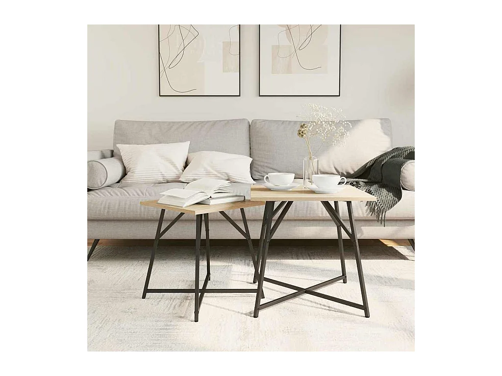 Ensemble de tables d'appoint 2 pièces Chêne Sonoma et noir