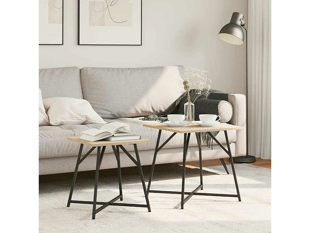 Ensemble de tables d'appoint 2 pièces Chêne Sonoma et noir