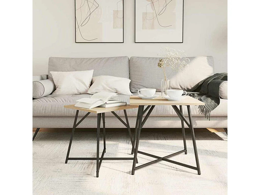 Ensemble de tables d'appoint 2 pièces Chêne Sonoma et noir