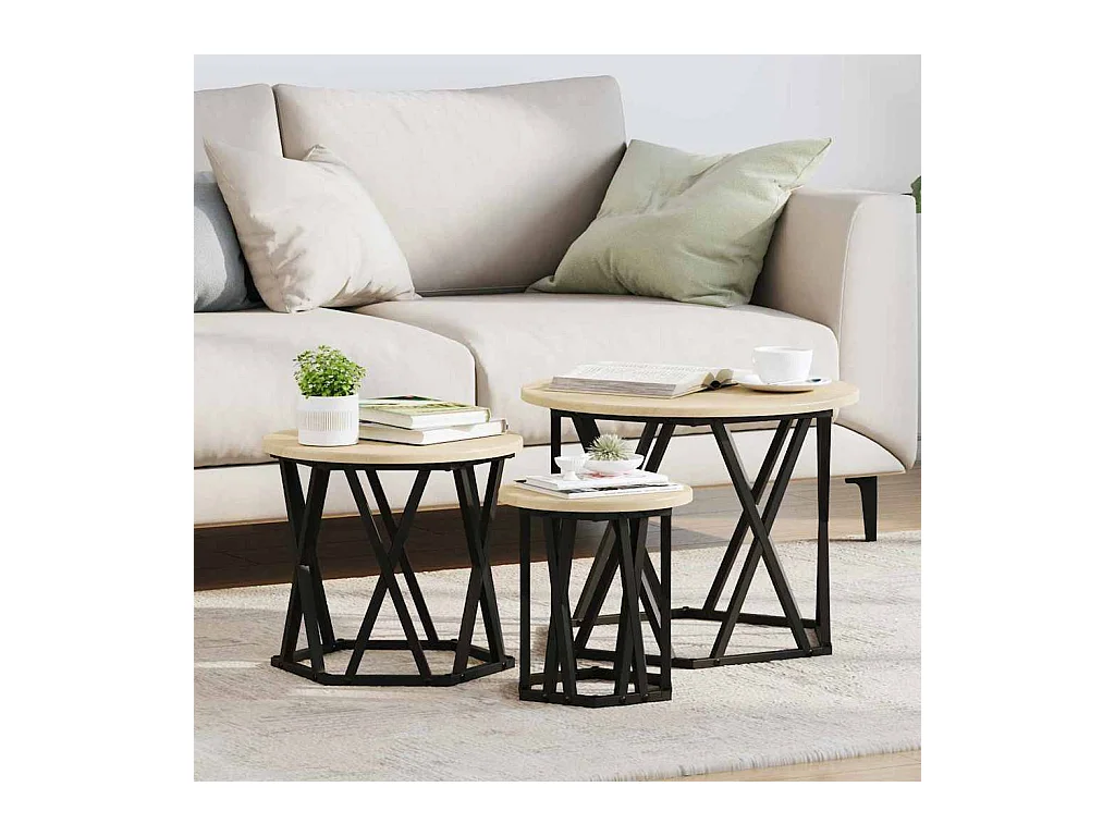 Table d'appoint empilable 3 pièces Chêne sonoma 53 x 53 x 40 cm