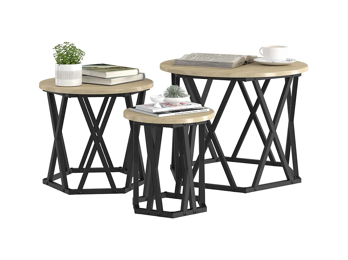 Table d'appoint empilable 3 pièces Chêne sonoma 53 x 53 x 40 cm