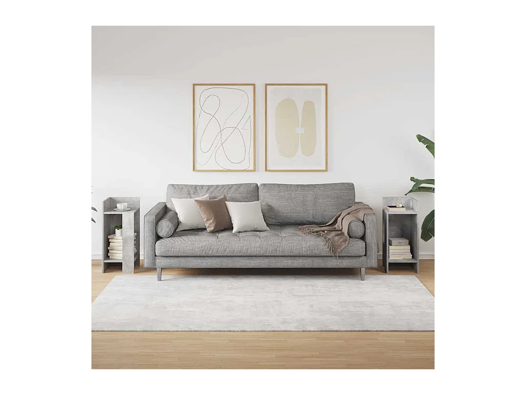 Tables d'appoint 2 pièces avec étagère gris béton 25,5x27x60 cm