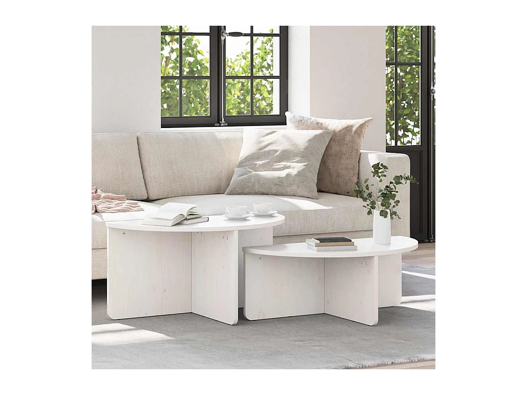 Table basse 2 pièces Blanc 79 x 39,5 x 40 cm Bois massif en pin