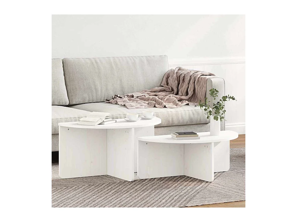 Table basse 2 pièces Blanc 79 x 39,5 x 40 cm Bois massif en pin