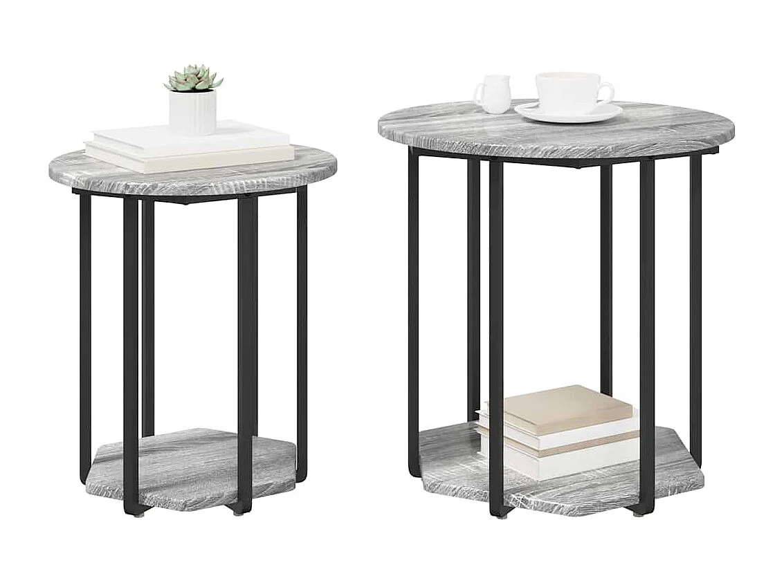Ensemble de tables d'appoint 2 pièces Gris sonoma et Noir