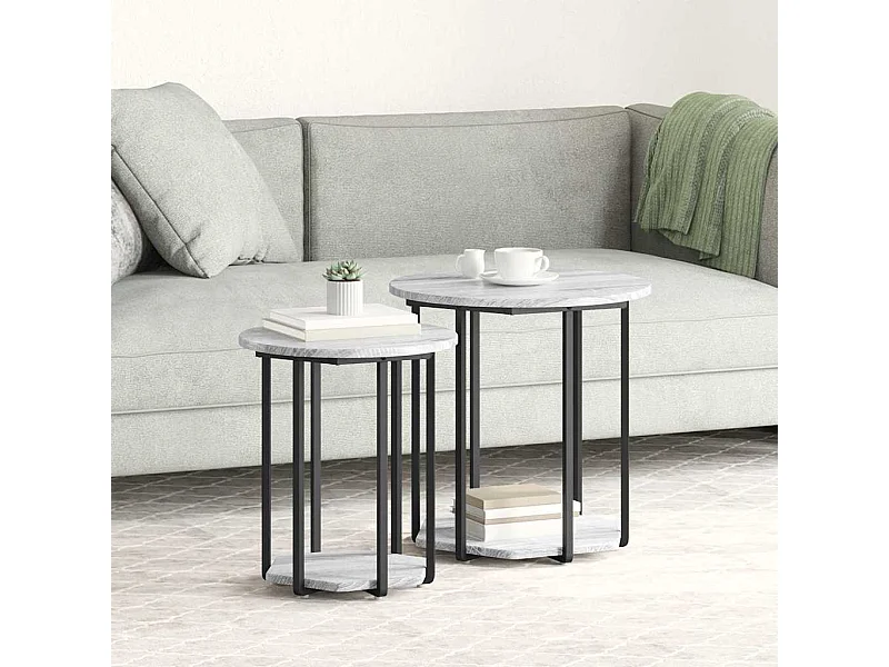 Ensemble de tables d'appoint 2 pièces Gris sonoma et Noir