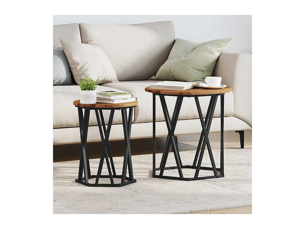 Table basse 2 pièces Bois ancien 50 x 50 x 50 cm