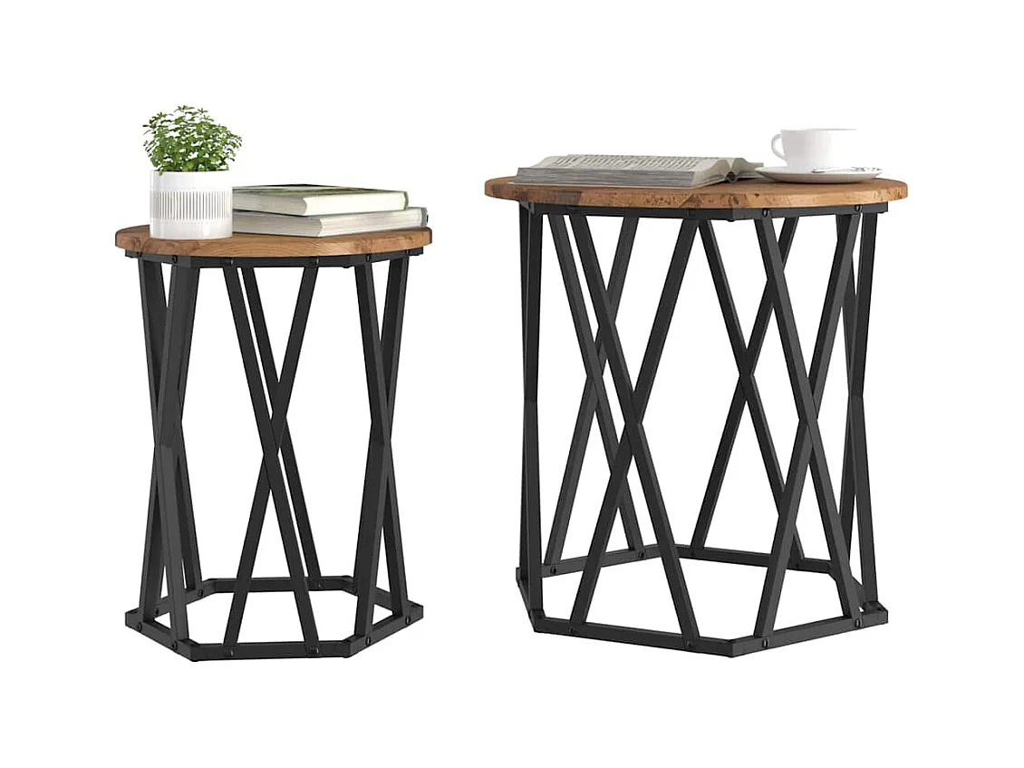 Table basse 2 pièces Bois ancien 50 x 50 x 50 cm