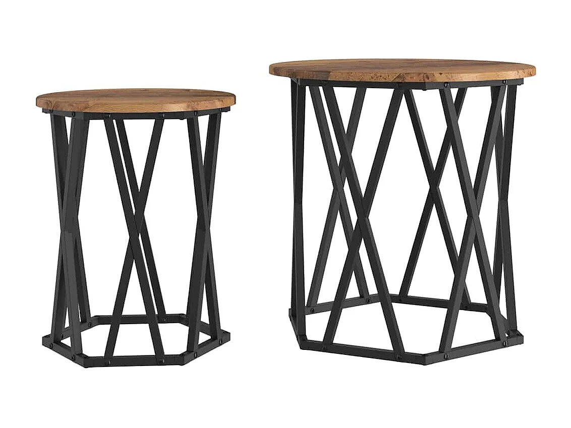 Table basse 2 pièces Bois ancien 50 x 50 x 50 cm