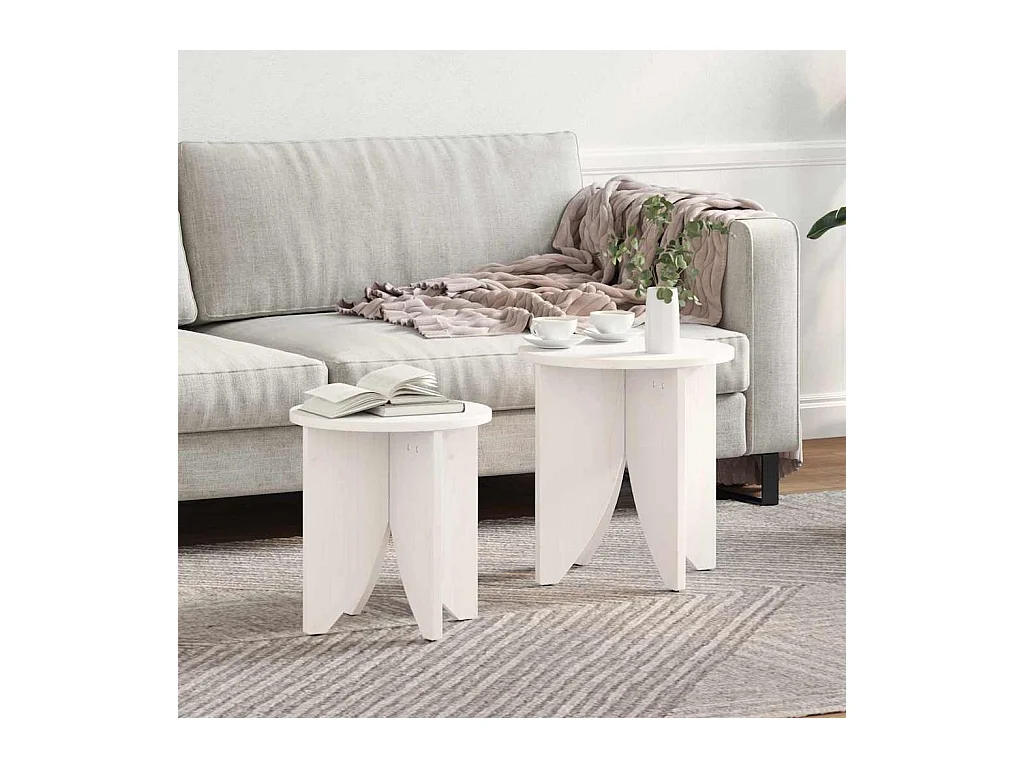 Table basse 2 pièces Blanc 41,5 x 41,5 x 44 cm Bois massif en pin