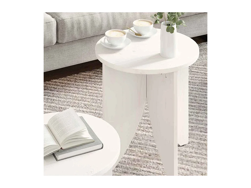 Table basse 2 pièces Blanc 41,5 x 41,5 x 44 cm Bois massif en pin