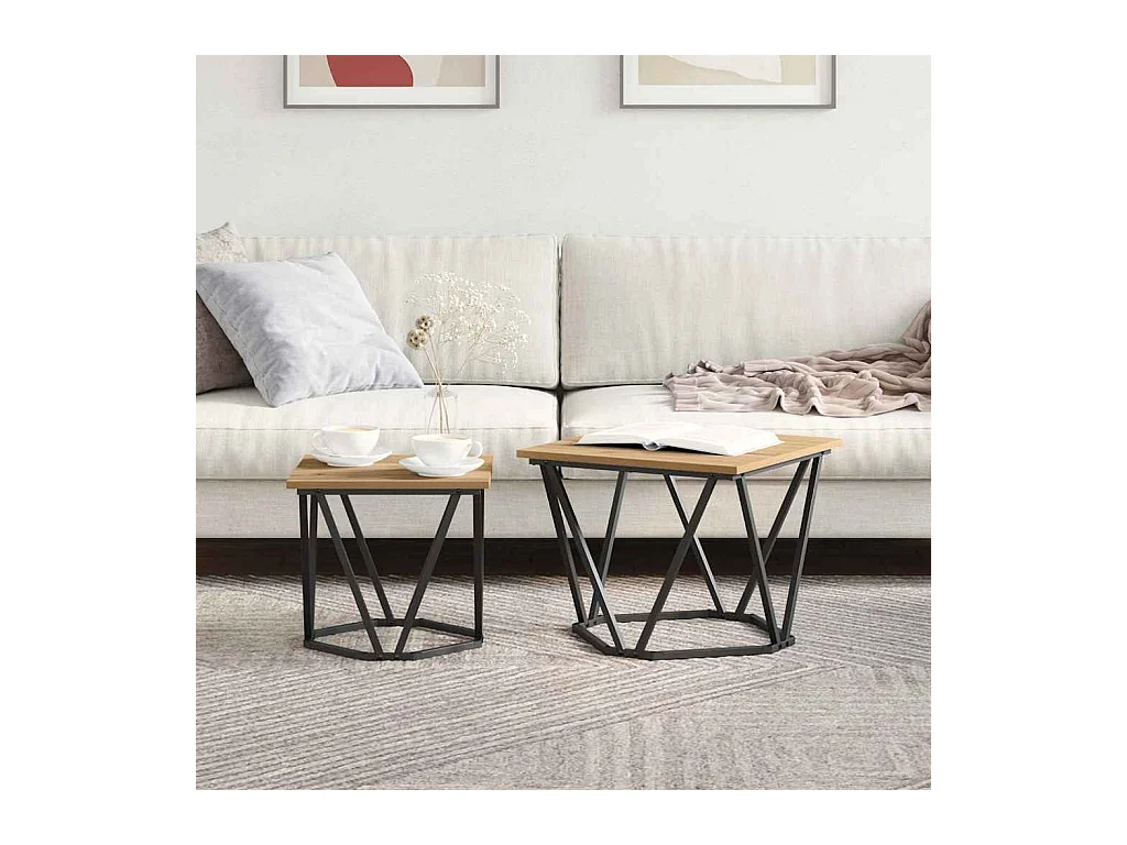 Ensemble de tables d'appoint 2 pièces chêne artisanal