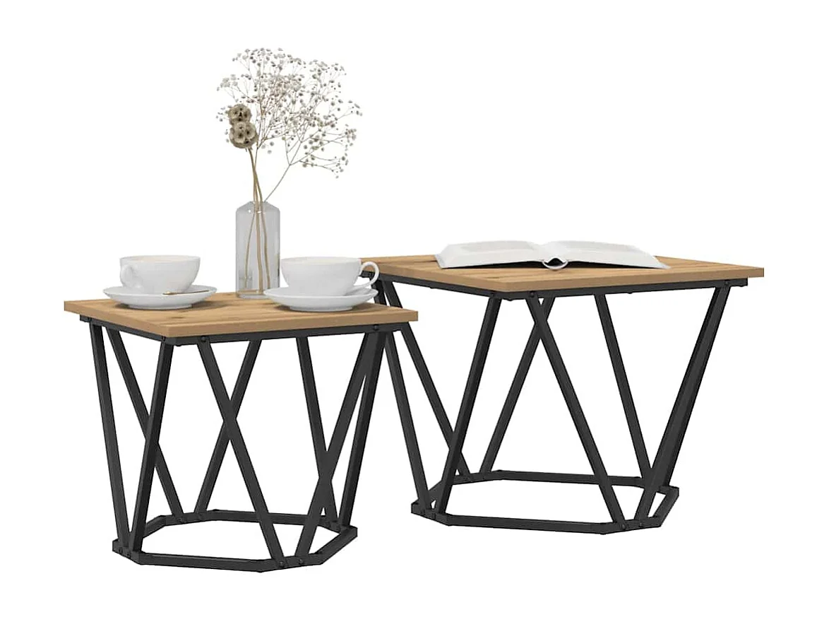 Ensemble de tables d'appoint 2 pièces chêne artisanal