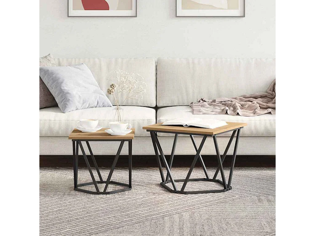 Ensemble de tables d'appoint 2 pièces chêne artisanal