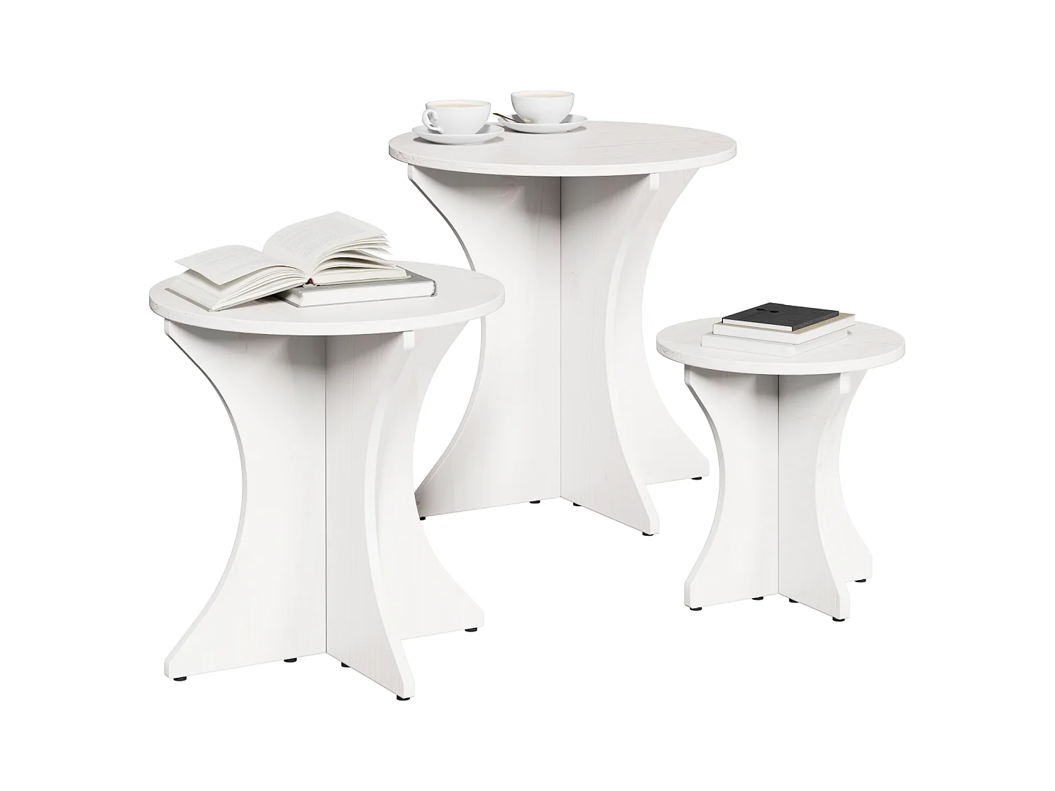 Table basse 3 pièces Blanc 46 x 46 x 47 cm Bois massif en pin