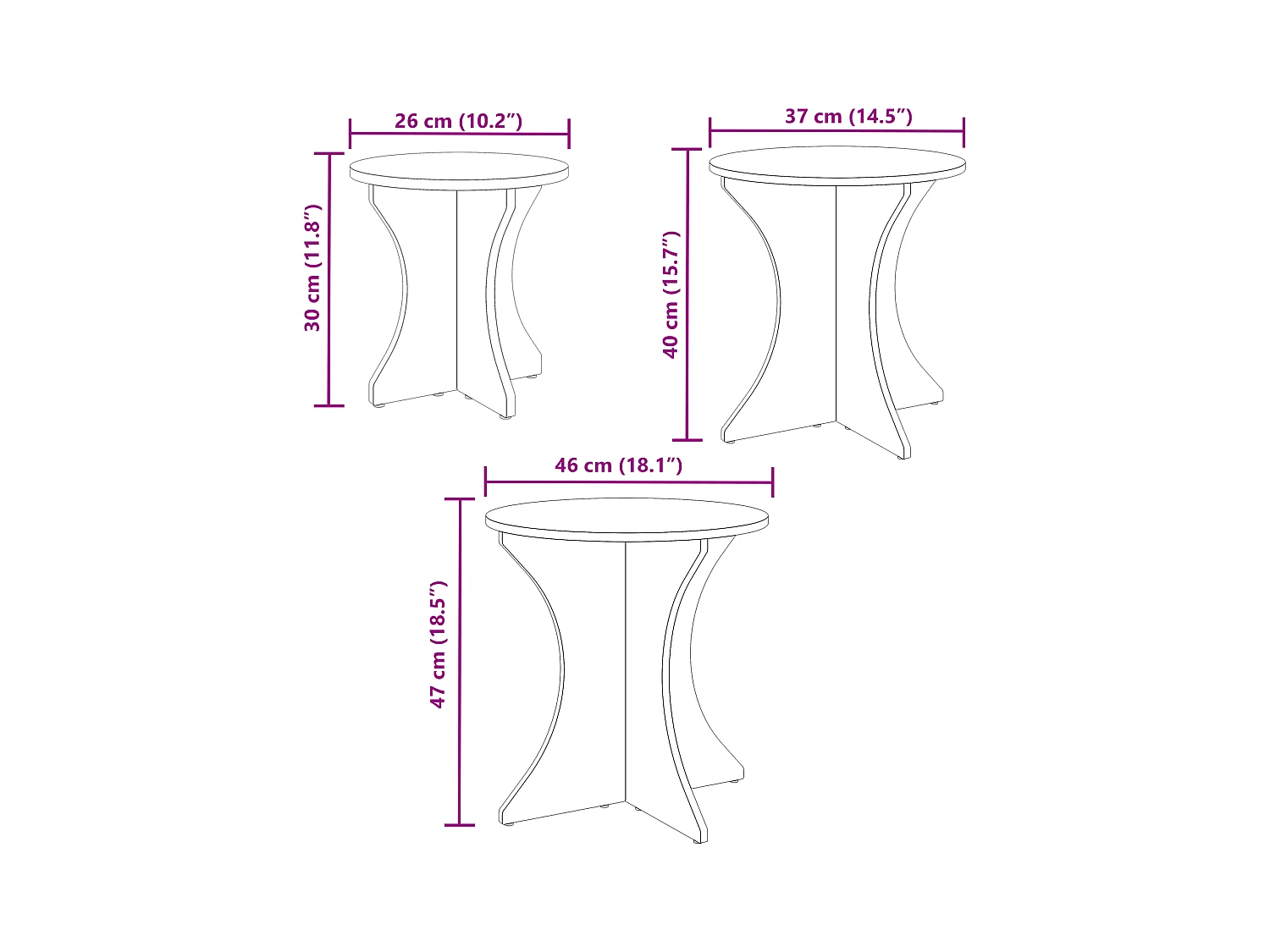Table basse 3 pièces Blanc 46 x 46 x 47 cm Bois massif en pin