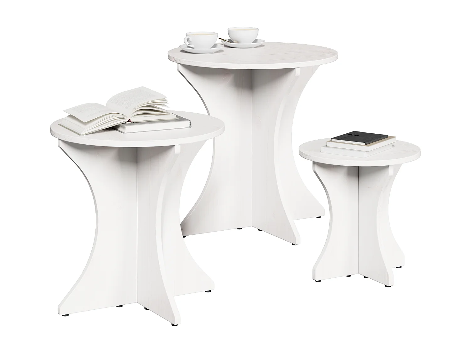 Table basse 3 pièces Blanc 46 x 46 x 47 cm Bois massif en pin