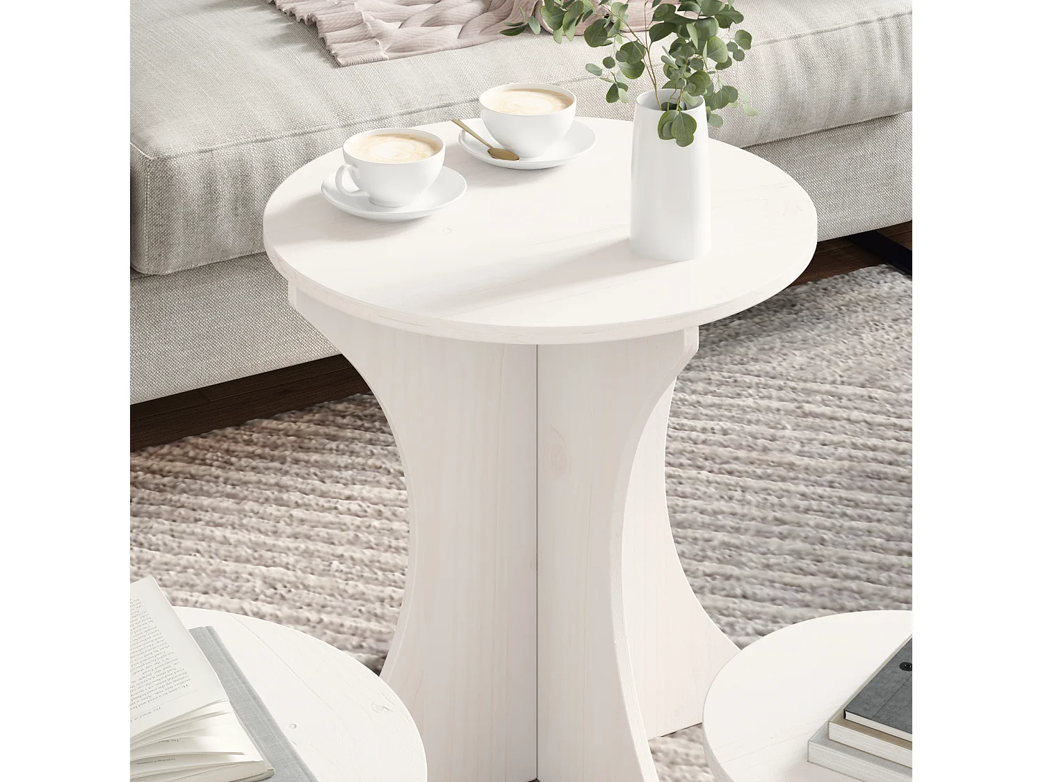 Table basse 3 pièces Blanc 46 x 46 x 47 cm Bois massif en pin