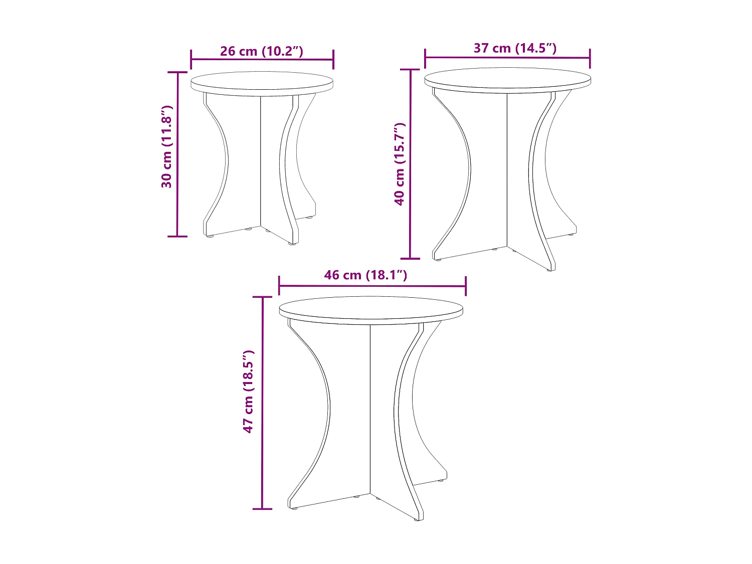 Table basse 3 pièces Blanc 46 x 46 x 47 cm Bois massif en pin