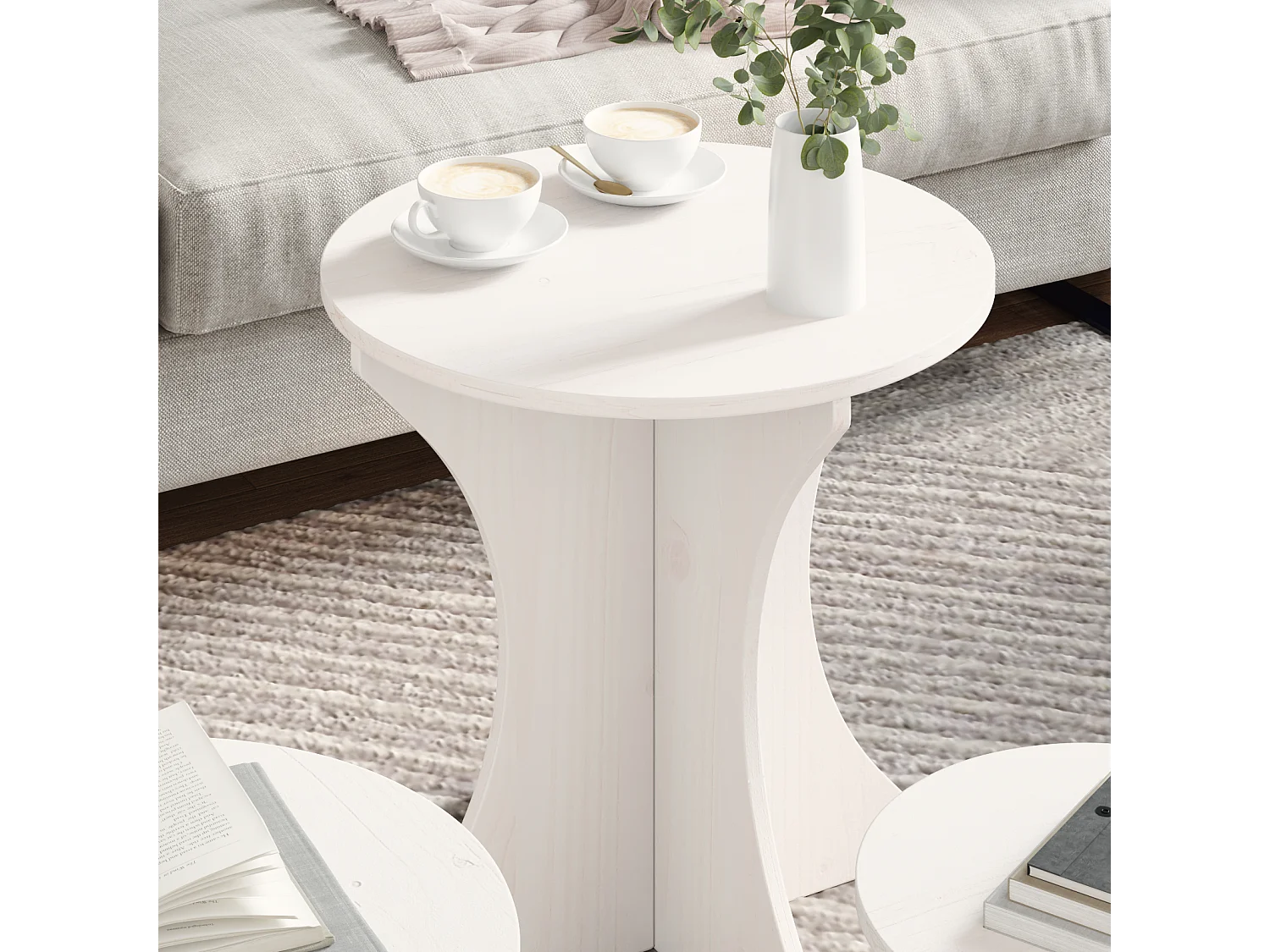 Table basse 3 pièces Blanc 46 x 46 x 47 cm Bois massif en pin