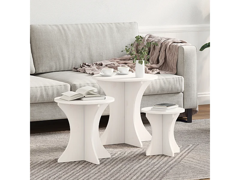 Table basse 3 pièces Blanc 46 x 46 x 47 cm Bois massif en pin