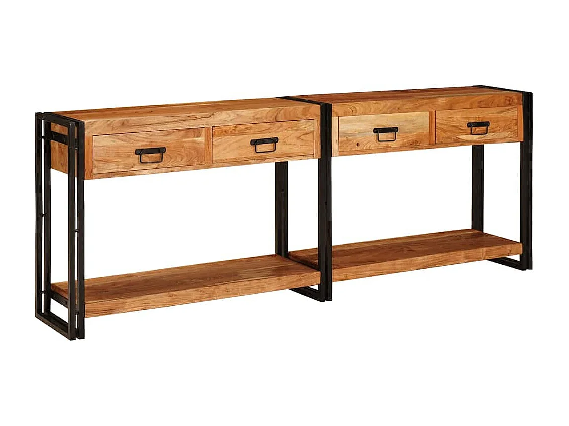 Mesas consola con cajón 2 piezas Marrón Madera maciza de Acacia