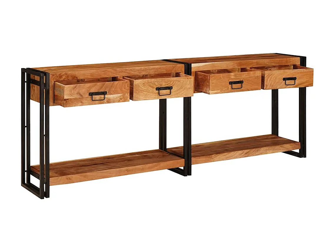 Mesas consola con cajón 2 piezas Marrón Madera maciza de Acacia