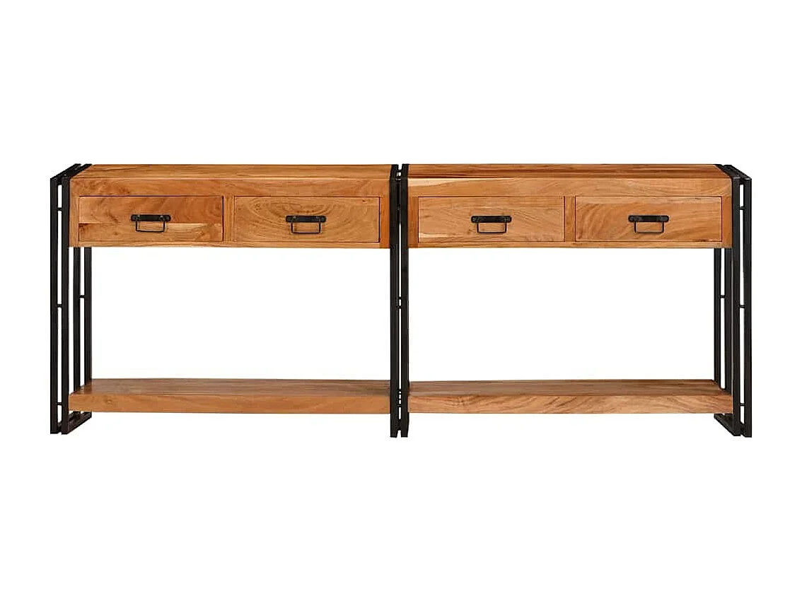 Mesas consola con cajón 2 piezas Marrón Madera maciza de Acacia