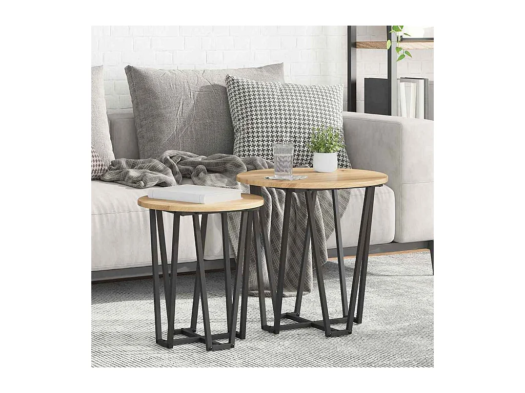 Ensemble de tables d'appoint 2 pièces Chêne artisanal et noir