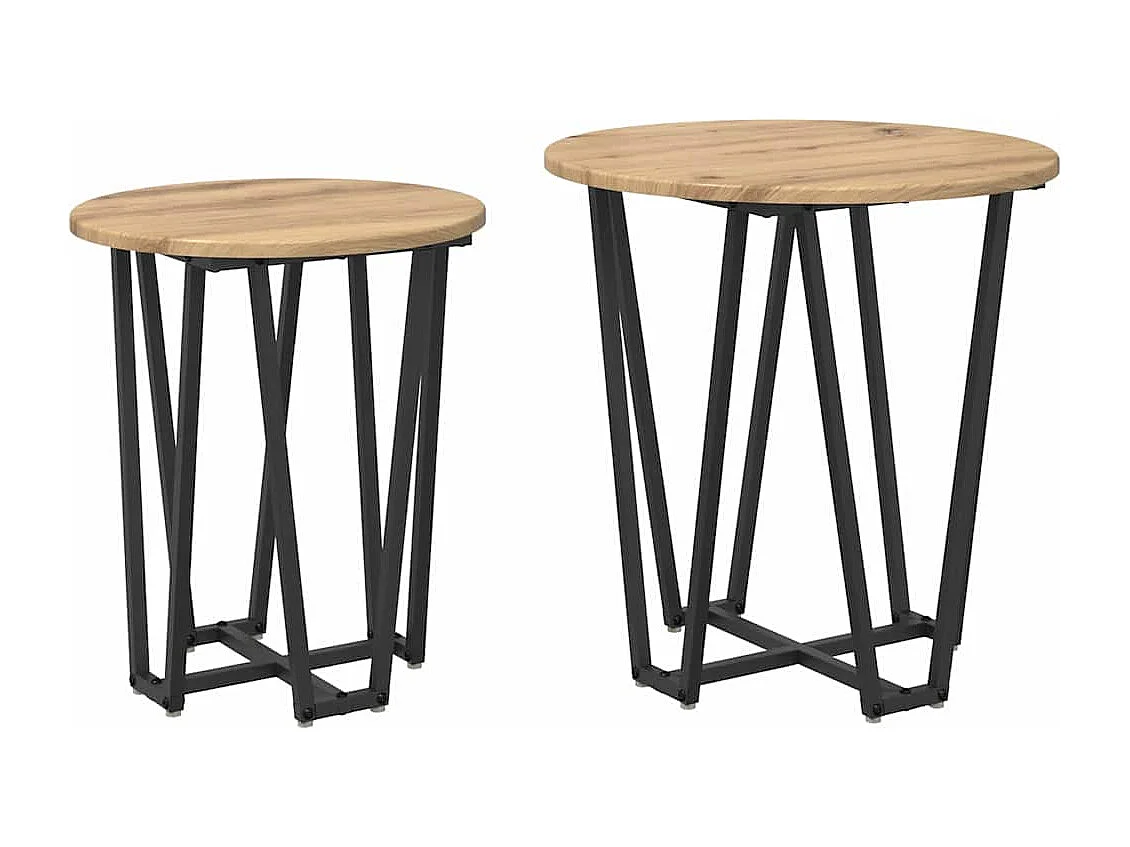 Ensemble de tables d'appoint 2 pièces Chêne artisanal et noir