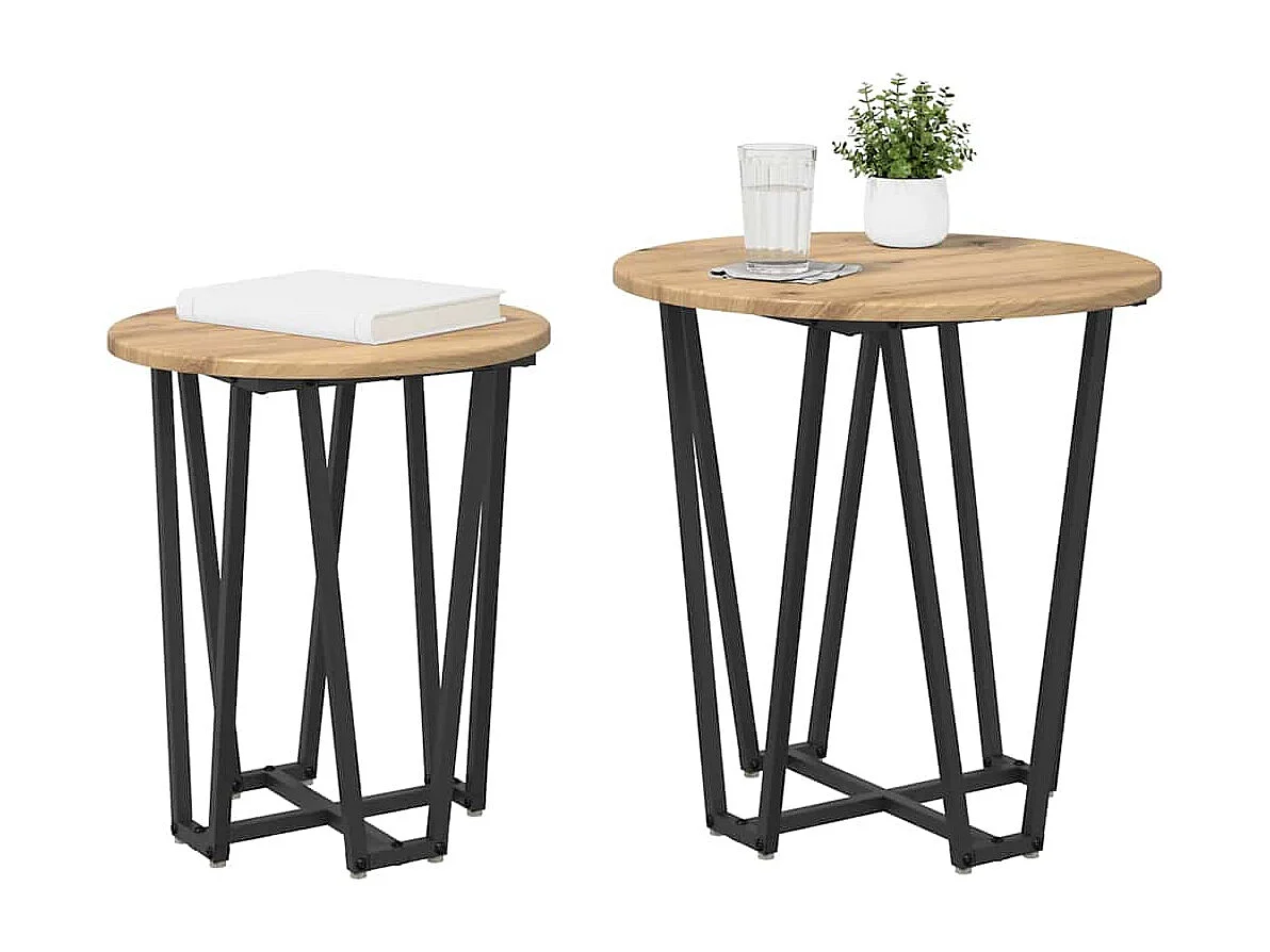 Ensemble de tables d'appoint 2 pièces Chêne artisanal et noir